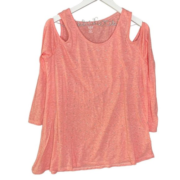 a.n.a Tops - A.N.A  Silky Cold Shoulder Blouse Pink Top XL